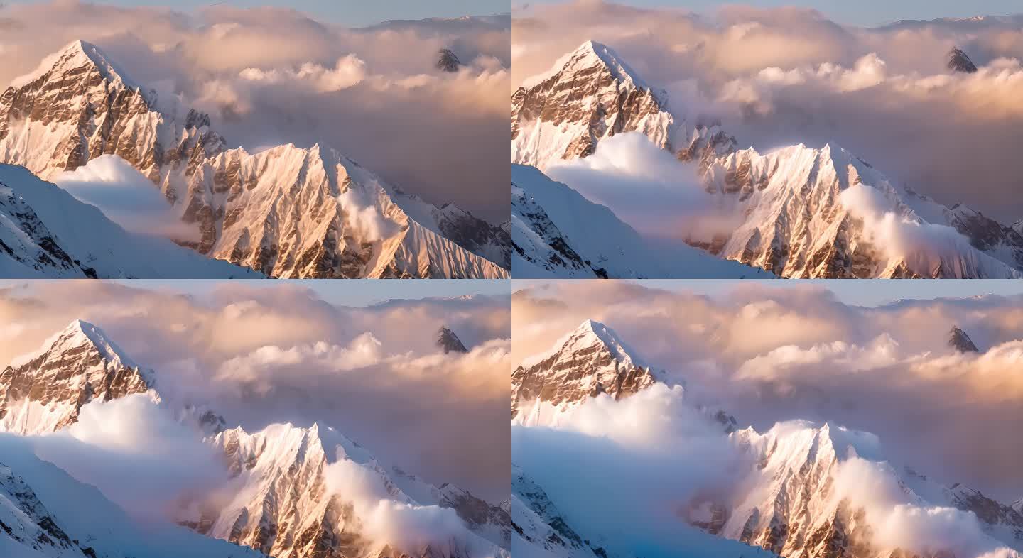 航拍雪山日落云海云层俯瞰大地大气震撼流云