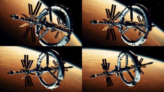 未来的空间站围绕红色星球运行