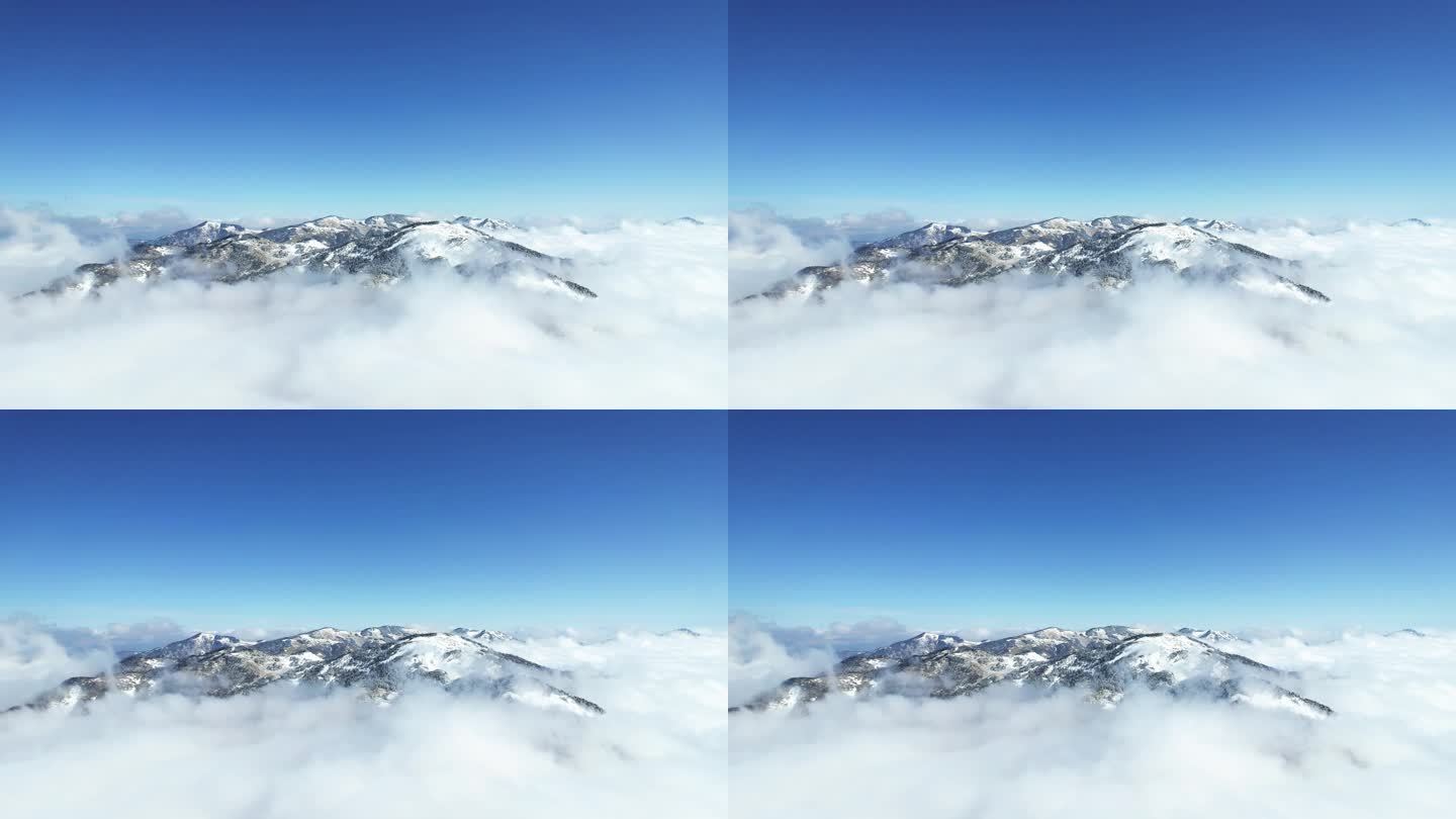 高空航拍冬天雪山云海雪景自然风景