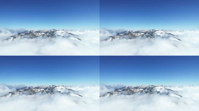 高空航拍冬天雪山云海雪景自然风景