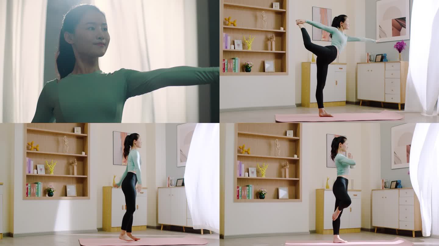 女子在家里做瑜伽