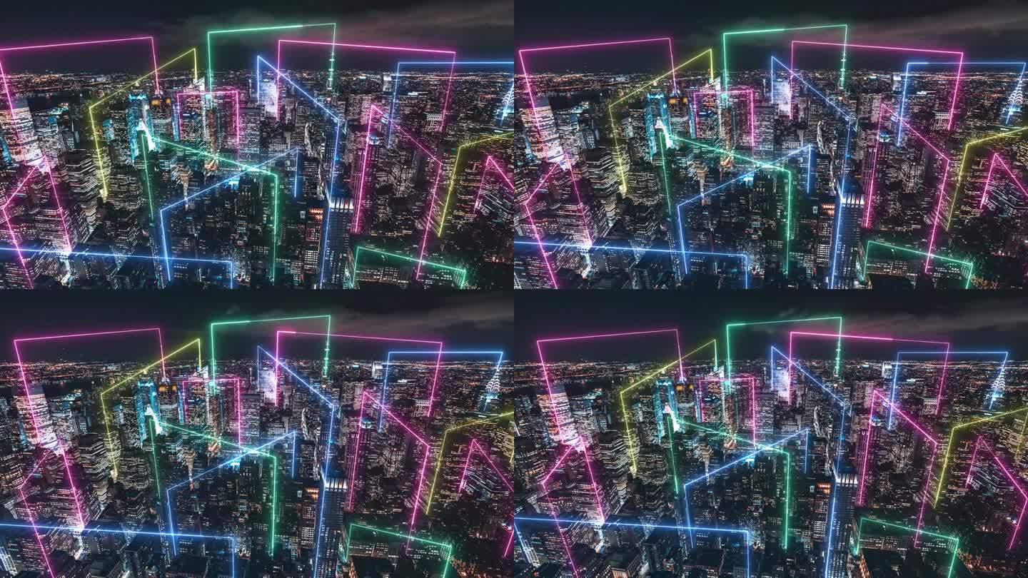 T/L智慧城市和超宇宙概念，曼哈顿之夜