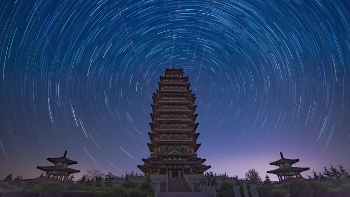 5A景区微山湖京杭运河微山岛望湖塔星空