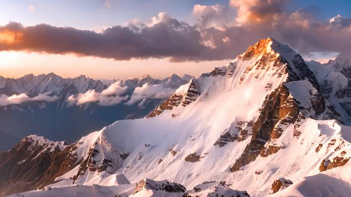 航拍雪山日落云海云层俯瞰大地大气震撼流云