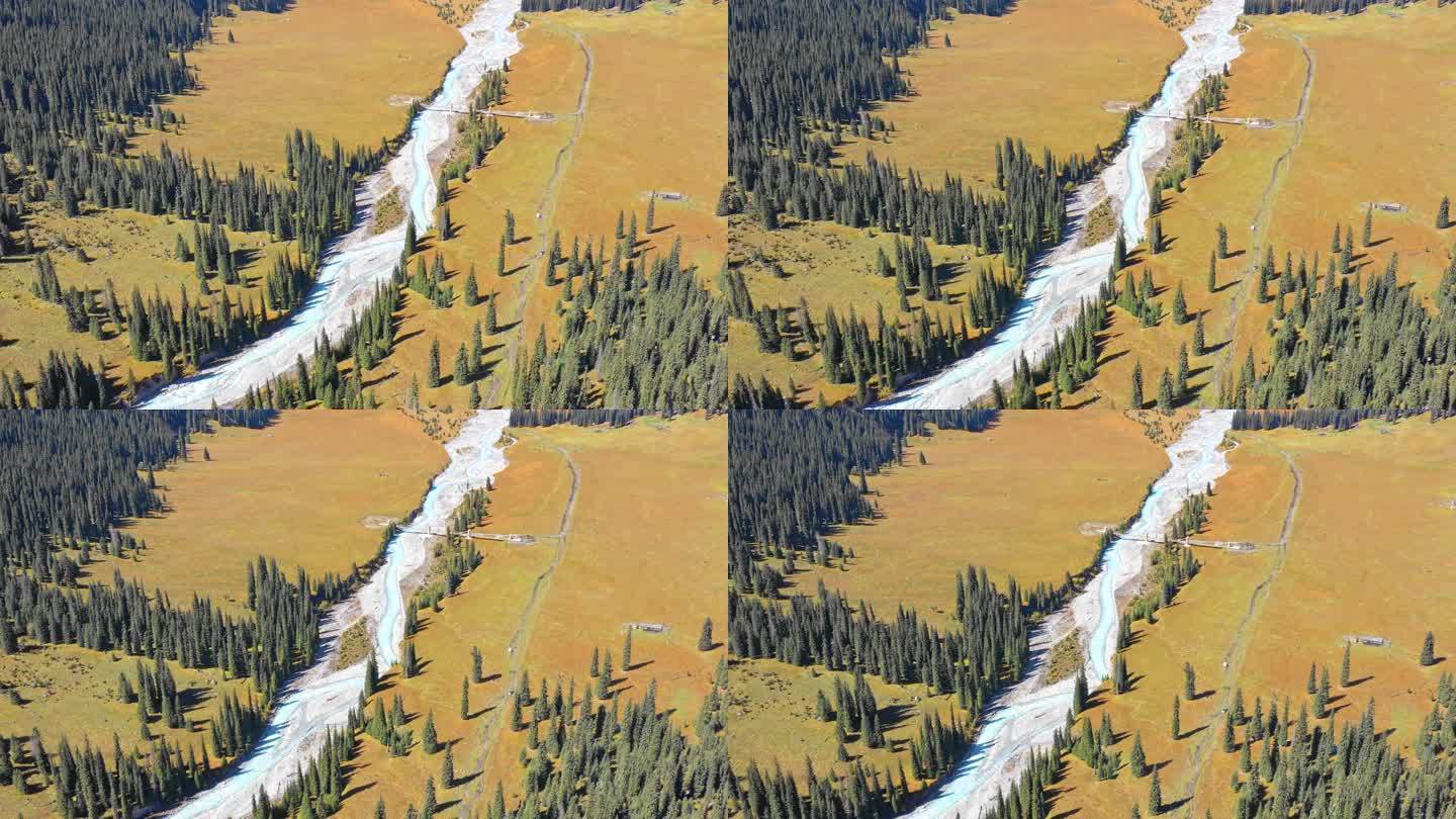 无人机拍摄的草原雪山