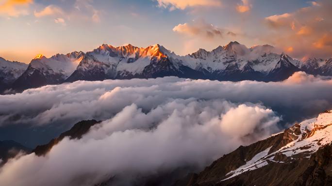 航拍雪山日落云海云层俯瞰大地大气震撼流云