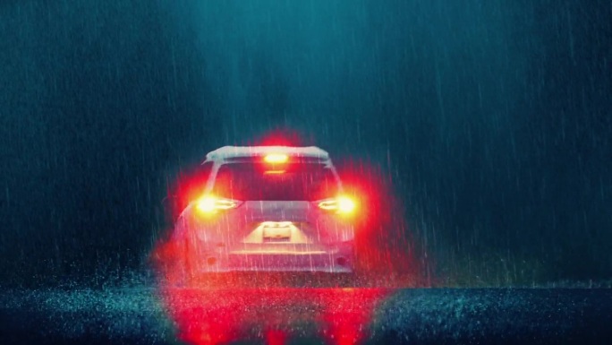 汽车在暴雨中行驶夜晚光影倾盆大雨出行行驶