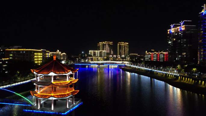 福建省厦门市同安老城区新西桥西溪夜景航拍