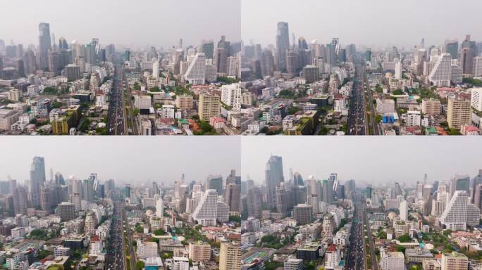 曼谷市区的烟囱烟雾问题。二氧化碳排放问题。