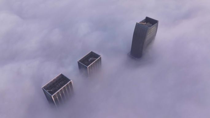 日出云海 早晨云雾城市大楼航拍视频