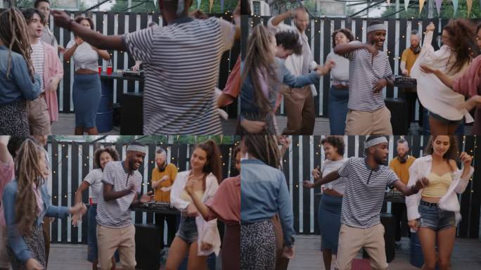 一群年轻人在派对上感到无聊，然后和兴奋的非洲裔美国人一起跳舞，享受音乐