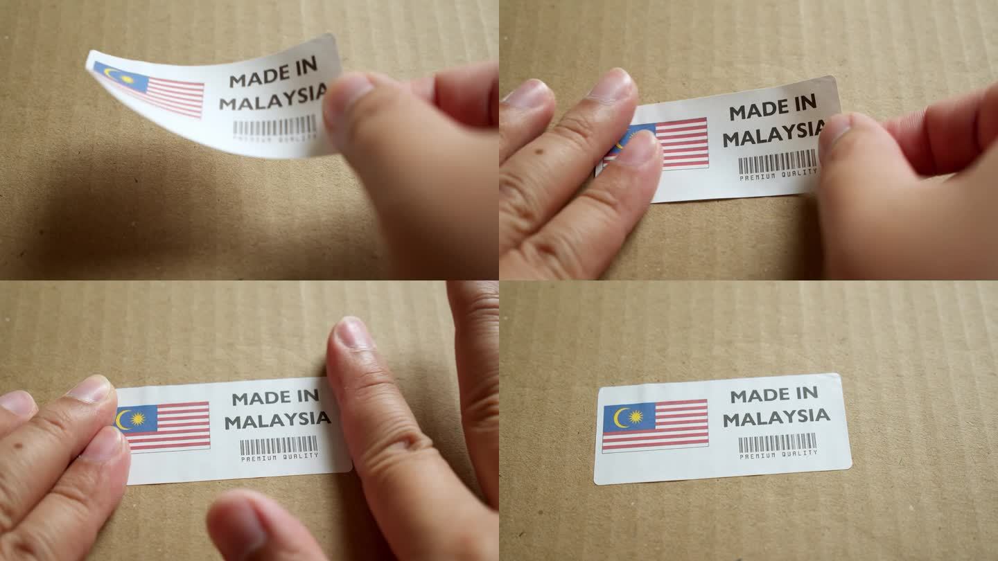 手应用制造在马来西亚国旗标签上的运输箱与产品优质条码。制造和交付。产品出厂进出口。