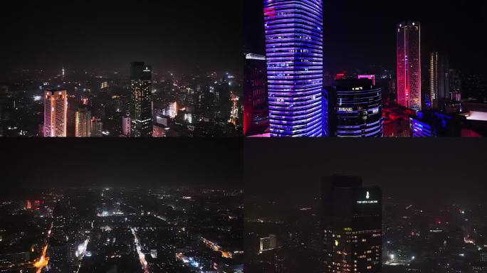 南京夜景 新百 新街口 德基 航拍 车流