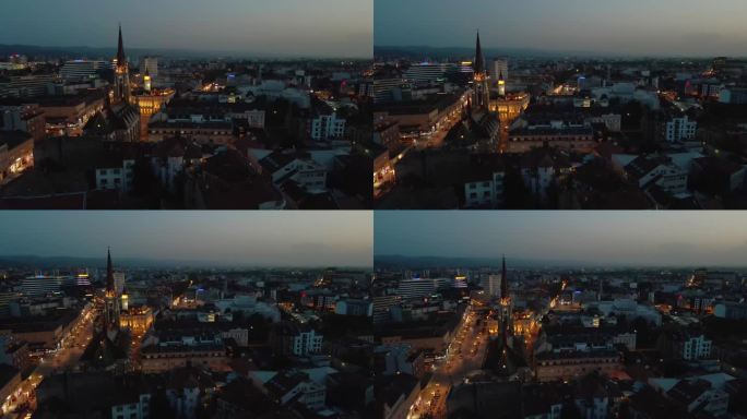 黄昏时分从空中俯瞰诺维萨德市中心