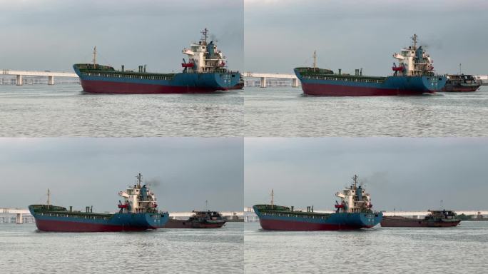 江上行驶的轮船开往澳门的货船海上船只油轮