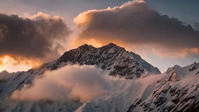 航拍雪山日落云海云层俯瞰大地大气震撼流云