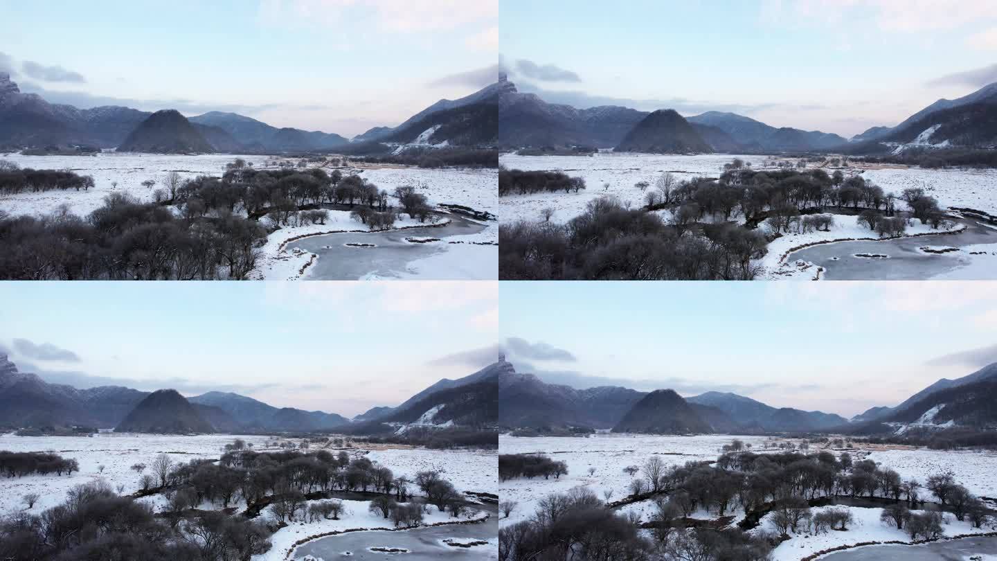 航拍冬天湖北旅游神农架林区雪景自然风景