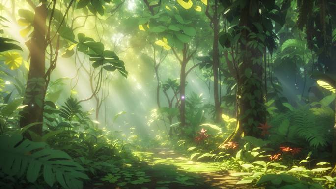 4K卡通动漫唯美阳光森林丛林