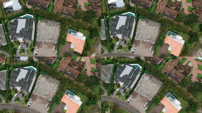 佛罗里达房屋建筑工地的元素。无人机拍摄的建造私人住宅的画面。自顶向下射击