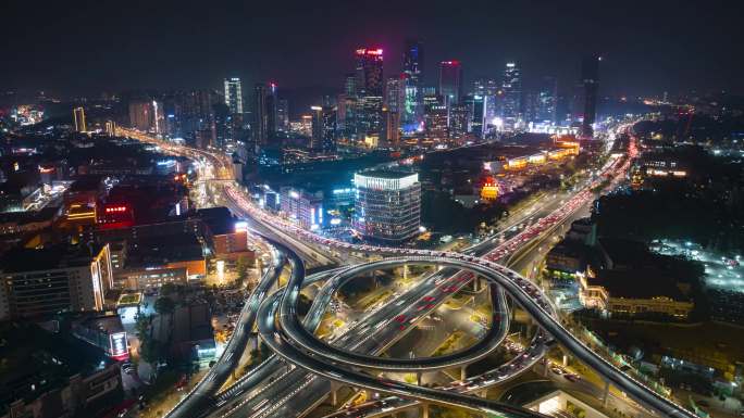 广州番禺南村万博夜景航拍延时