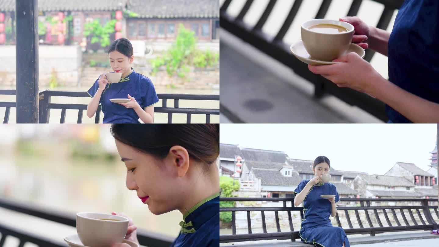 【4K】中式美女喝咖啡