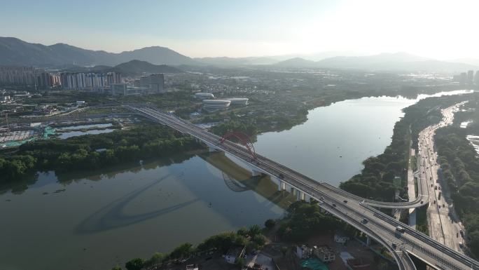 福建省漳州市九龙江大桥江景航拍