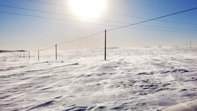 冬天草原上风吹大雪飞雪雪花漂流