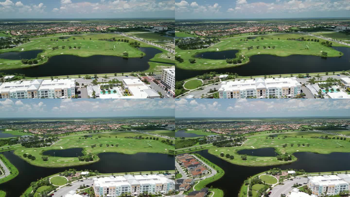 佛罗里达州维埃拉的住宅和公寓鸟瞰图，这是一个以高尔夫为中心的生活方式住宅社区，位于佛罗里达州太空海岸