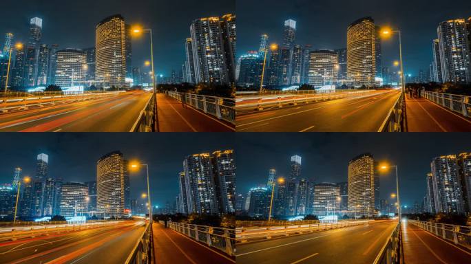 城市交通车灯光轨广州夜景