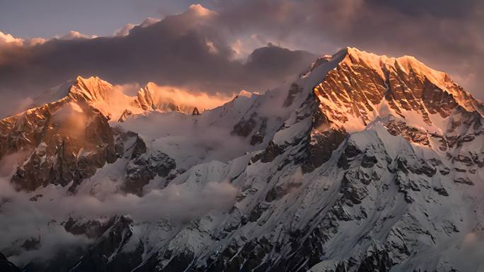 航拍雪山日落云海云层俯瞰大地大气震撼流云