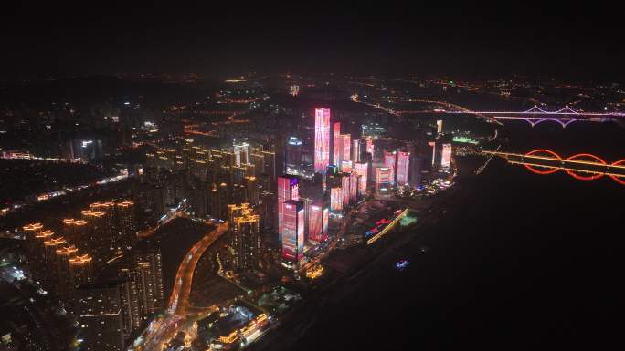 长沙滨江新城夜景灯光秀大景