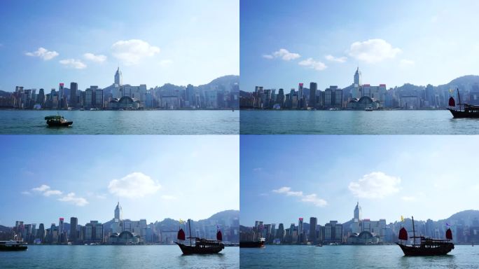 香港维多利亚港延时风景海滨城市建筑风光