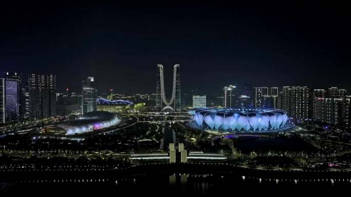 航拍杭州钱江两岸夜景内透大片宣传片