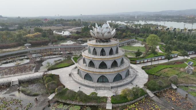 洛阳宜阳灵山寺莲花公园送子观音高清航拍