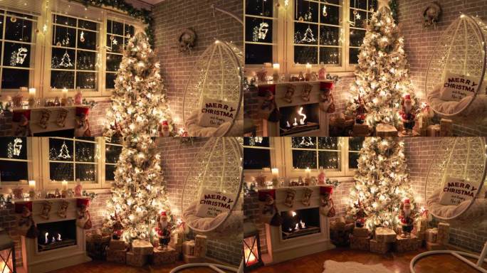 装饰客厅与圣诞树附近的壁炉