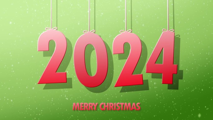 圣诞快乐，2024年新年快乐，红色背景上有雪。2024年圣诞快乐