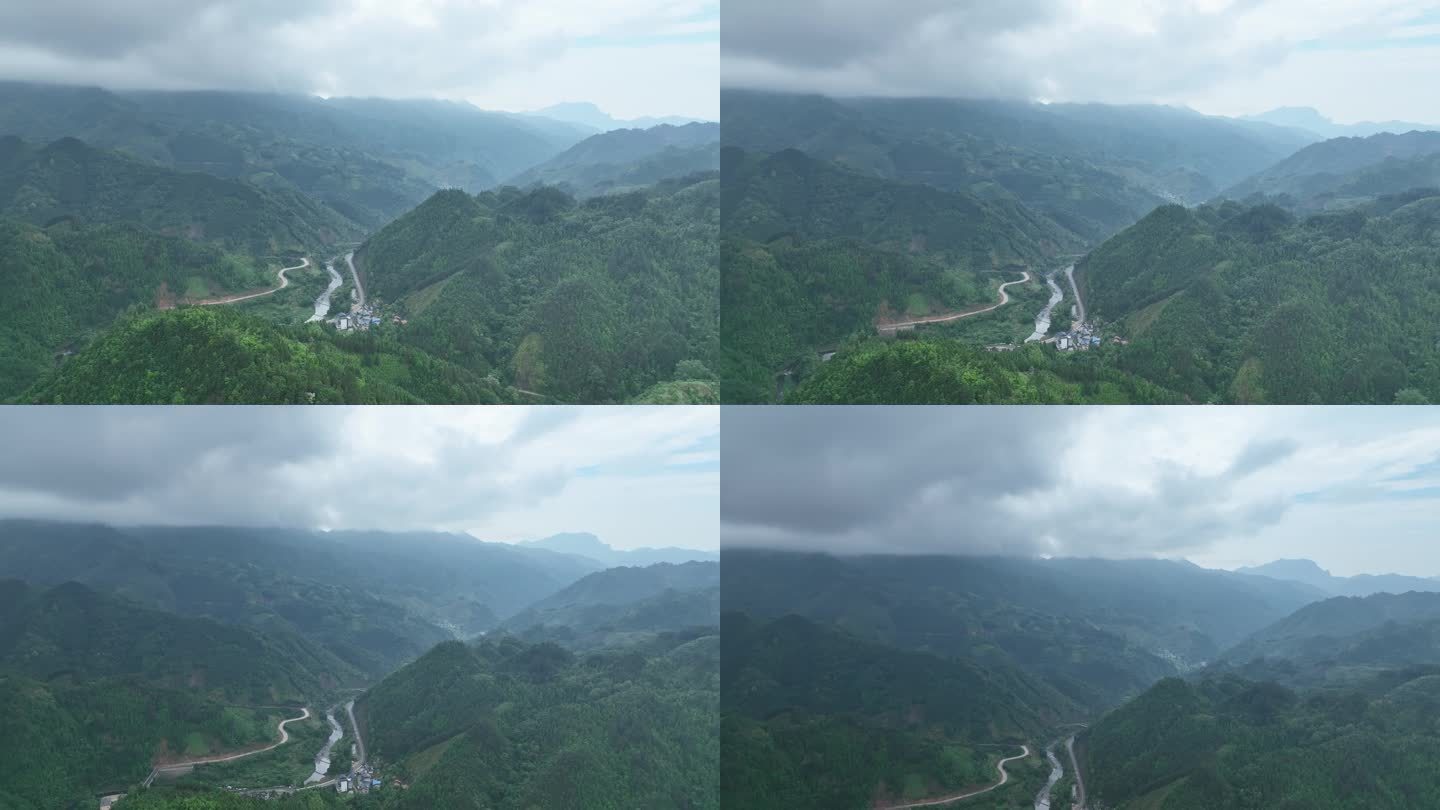 航拍广西山区金秀村镇大山深处大瑶山夏天