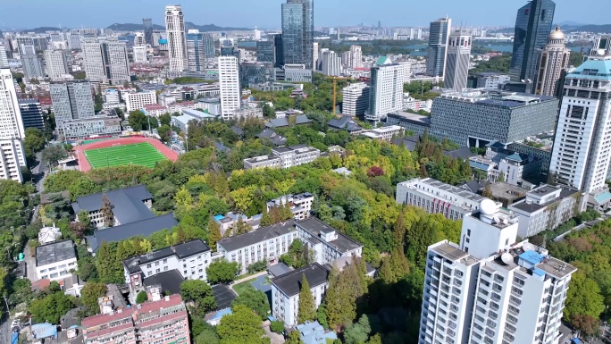 南京市区南京大学航拍素材空镜4K