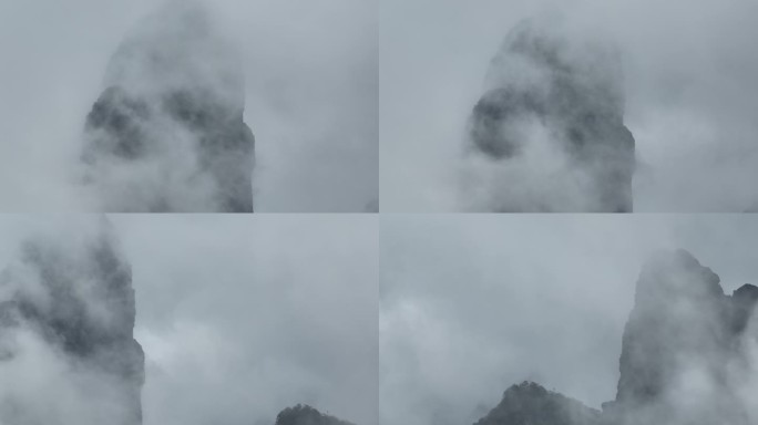 近距离航拍云雾缭绕的山峰仙境来宾圣堂山