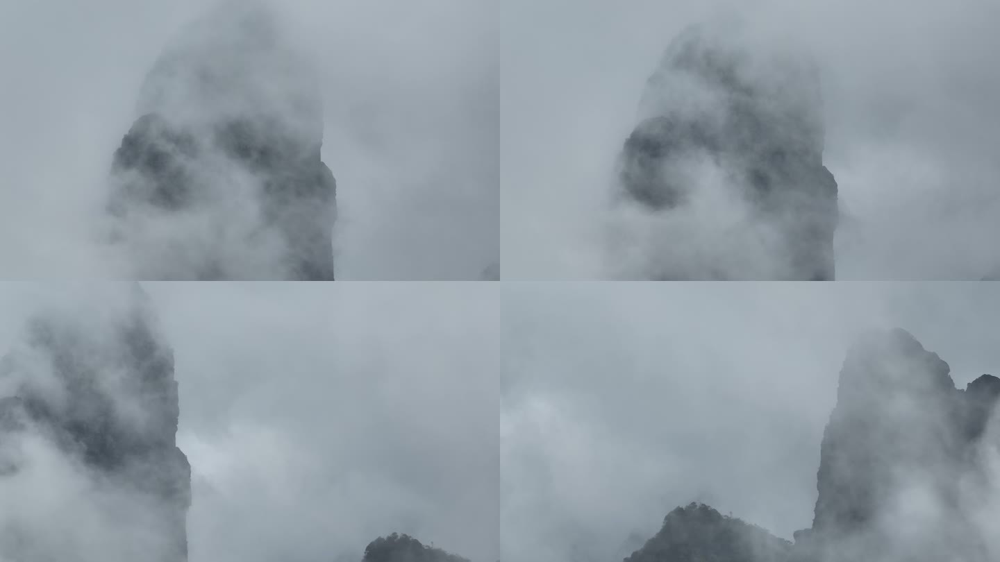 近距离航拍云雾缭绕的山峰仙境来宾圣堂山
