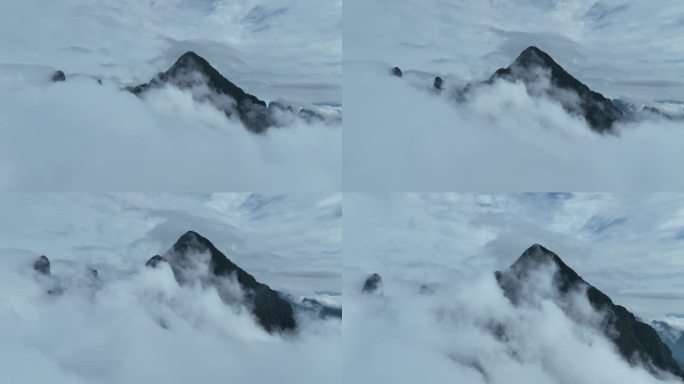 航拍云海山峰推镜头云雾之中云层之上圣堂山