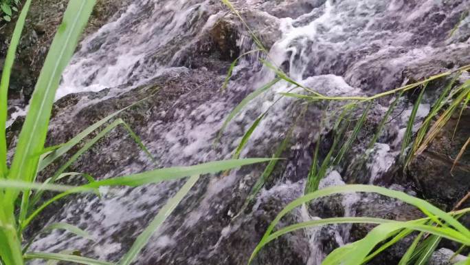 流水潺潺 瀑布流水声 水坝水流下田间流水