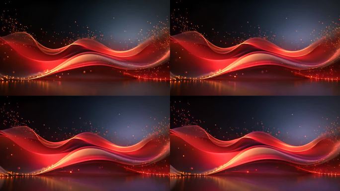 红色粒子、线条发光展示背景，喜庆、大气
