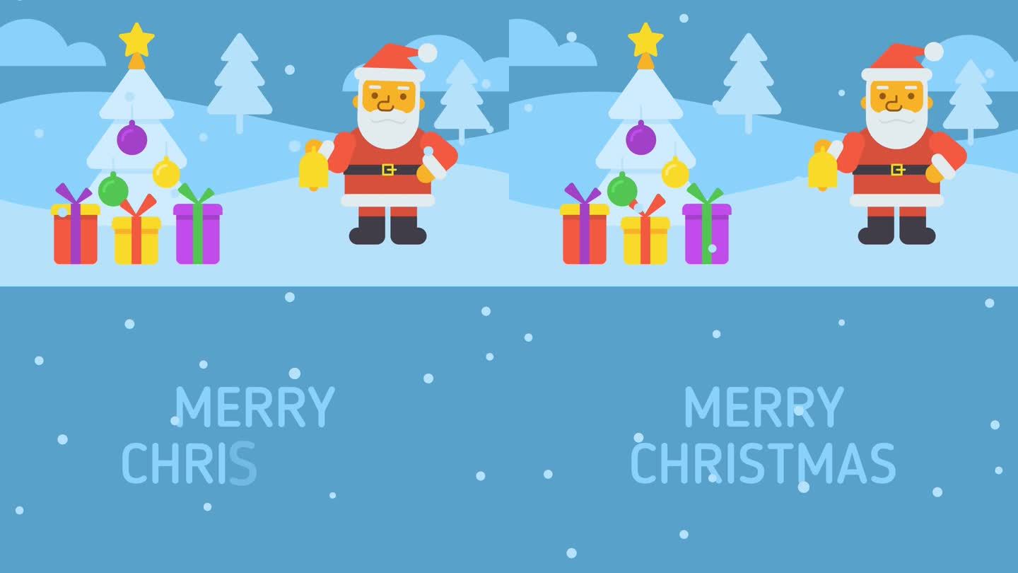 圣诞快乐作文圣诞老人拿着铃铛和眨眼。视频贺卡
