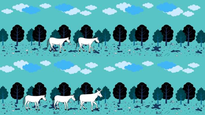 驴和马在乡下散步的动画