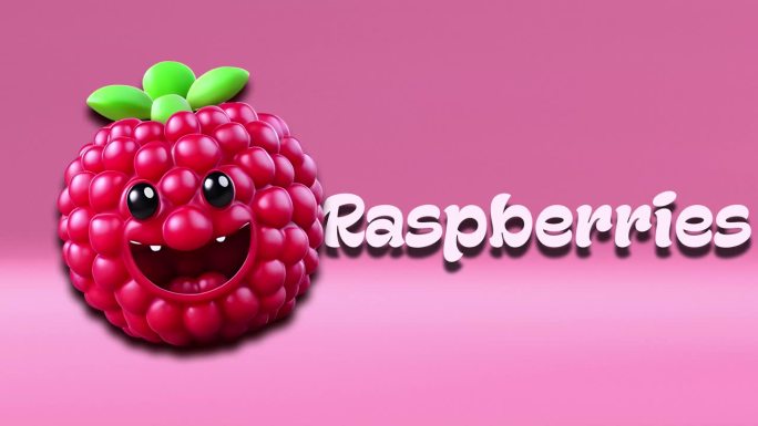 树莓动画视频，介绍4K分辨率的儿童水果名称。