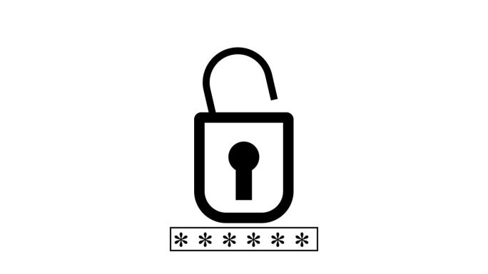 通过输入密码来打开锁。在白色背景上动画。