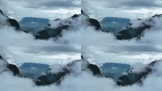 航拍人间仙境大山云雾缭绕雾气升腾圣堂山
