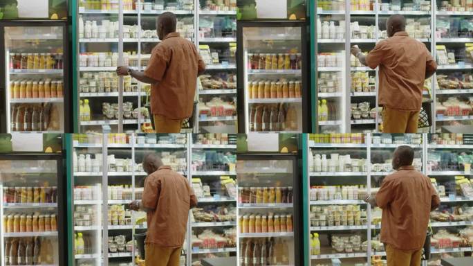黑人青年在超市买乳制品