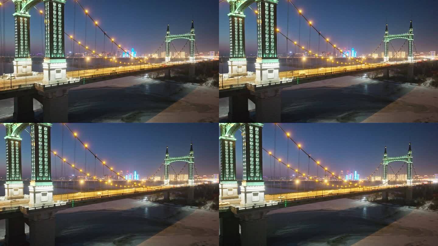 哈尔滨夜景 松花江 桥梁夜景 阳明滩大桥